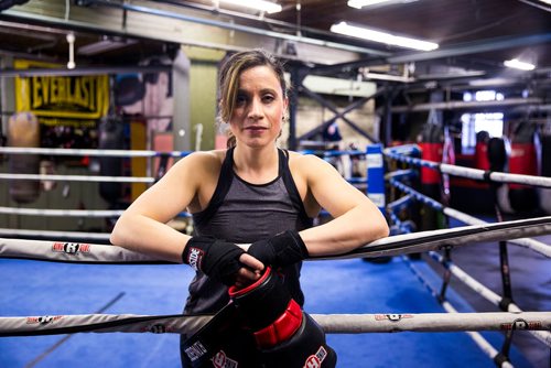 MIKAELA MACKENZIE / WINNIPEG FREE PRESS
Sabrina Carnevale, new health columnist, poses for a portrait at the at Pan Am Boxing Club before a noon class in Winnipeg on Thursday, March 21, 2019. 
Winnipeg Free Press 2019.