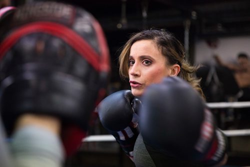 MIKAELA MACKENZIE / WINNIPEG FREE PRESS
Sabrina Carnevale, new health columnist, spars at the at Pan Am Boxing Club before a noon class in Winnipeg on Thursday, March 21, 2019. 
Winnipeg Free Press 2019.