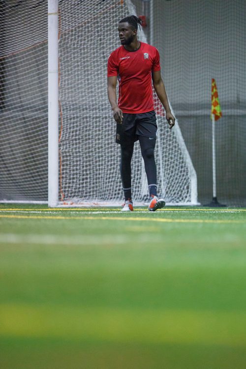 MIKE DEAL / WINNIPEG FREE PRESS
Valour FC Skylar Thomas during training camp at the Winnipeg Subway Soccer South complex Thursday morning.
190321 - Thursday, March 21, 2019.