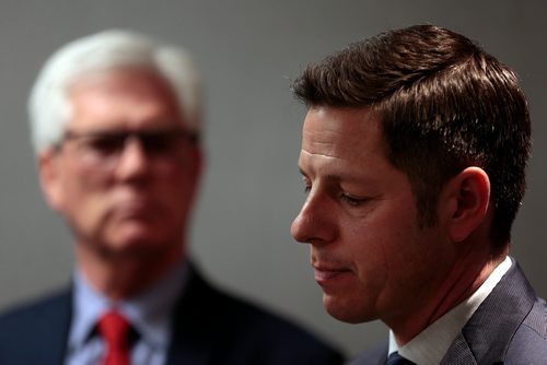 PHIL HOSSACK / WINNIPEG FREE PRESS - Mayor Brian Bowman addresses a press briefing after meeting with Federal Minister Jim Carr Thursday to discuss infrastructure funding. Aldo Santin story.- March21, 2019.