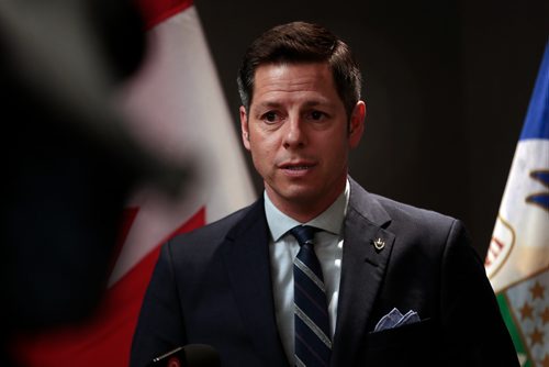 PHIL HOSSACK / WINNIPEG FREE PRESS - Mayor Brian Bowman addresses a press briefing after meeting with Federal Minister Jim Carr Thursday to discuss infrastructure funding. Aldo Santin story.- March21, 2019.