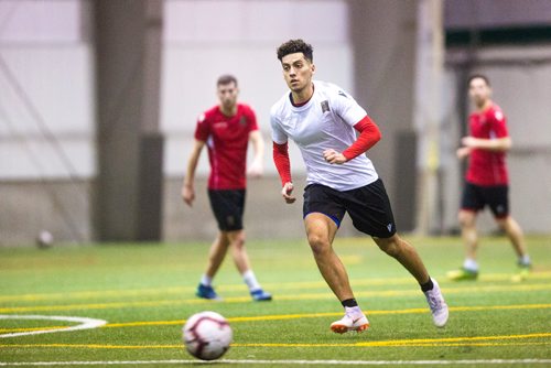 MIKAELA MACKENZIE / WINNIPEG FREE PRESS
Nicolas Galvis runs at Valour FC practice at the Subway South Soccer Complex in Winnipeg on Friday, March 22, 2019. 
Winnipeg Free Press 2019.