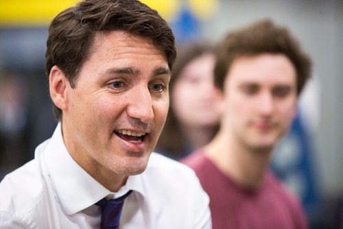 MIKAELA MACKENZIE / WINNIPEG FREE PRESS
Prime Minister Justin Trudeau speaks to students and officials while touring the Manitoba Institute of Trades and Technology in Winnipeg on Tuesday, March 26, 2019. 
Winnipeg Free Press 2019.