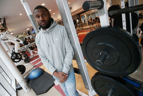 JOHN WOODS / WINNIPEG FREE PRESS
Narcisse Ambanza, University of Winnipeg Wesmen (U of W) basketball player, is photographed in the weight room at Duckworth Centre in Winnipeg Tuesday, March 26, 2019. Ambanza is one of six U SPORTS players to be drafted into the summer Canadian Elite Basketball League and still be eligible to play for the U of W in the fall.