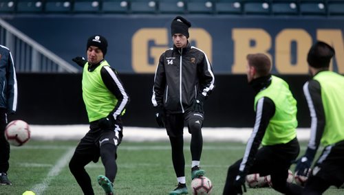 PHIL HOSSACK / WINNIPEG FREE PRESS  - Valour FC #14 Nicolás Galvis works out with the team Wednesday at Investors Group Field. Taylor Allen story. - March27, 2019.