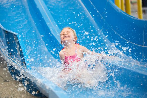 MIKAELA MACKENZIE / WINNIPEG FREE PRESS
Aidrie Low, four, goes down the slide at the citys first indoor splash pad at Seven Oaks Pool in Winnipeg on Thursday, March 28, 2019. 
Winnipeg Free Press 2019.