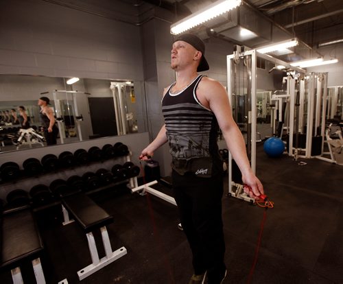 PHIL HOSSACK / WINNIPEG FREE PRESS - Winnipeg Goldeye Josh Romanski works out in the team gym Thursday afternoon. See Taylor Allen story. - March 28, 2019.