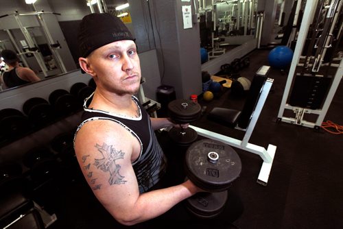 PHIL HOSSACK / WINNIPEG FREE PRESS - Winnipeg Goldeye Josh Romanski works out in the team gym Thursday afternoon. See Taylor Allen story. - March 28, 2019.