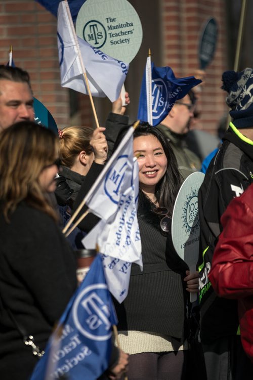 PHIL HOSSACK / WINNIPEG FREE PRESS - Teachers rally in front of the Robert Fletcher Building at 1181 Portage ave against provincial cutbacks affecting their support.See release, STANDUP. - March 28, 2019.