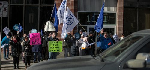 PHIL HOSSACK / WINNIPEG FREE PRESS - Teachers rally in front of the Robert Fletcher Building at 1181 Portage ave against provincial cutbacks affecting their support.See release, STANDUP. - March 28, 2019.