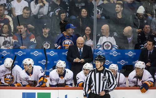 PHIL HOSSACK / WINNIPEG FREE PRESS - New Your Islander Coach Barry Trotz Thursday at the Bell MTS Place.. - March 28, 2019.
