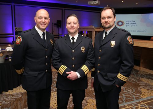 JASON HALSTEAD / WINNIPEG FREE PRESS

L-R: Deputy Chief Christian Schmidt, Deputy Chief Tom Wallace and Assistant Chief Ryan Sneath of the Winnipeg Fire Paramedic Service at Main Street Project's annual fundraising benefit dinner Bringin' it in from the Streets on March 16, 2019 at the Fairmont Winnipeg. (See Social Page)