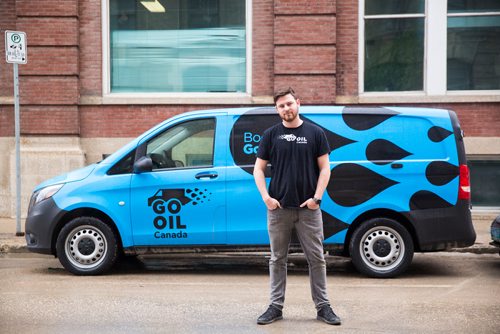 MIKAELA MACKENZIE / WINNIPEG FREE PRESS
John Sparrow, founder and CEO of GoOil, poses for a portrait with one of their vans in Winnipeg on Friday, March 29, 2019.  Go Oil is a a mobile oil-change company that has franchised 12 mobile oil-change trucks across Canada, and is looking to expand to the U.S. this year. For Ben Waldman story.
Winnipeg Free Press 2019.