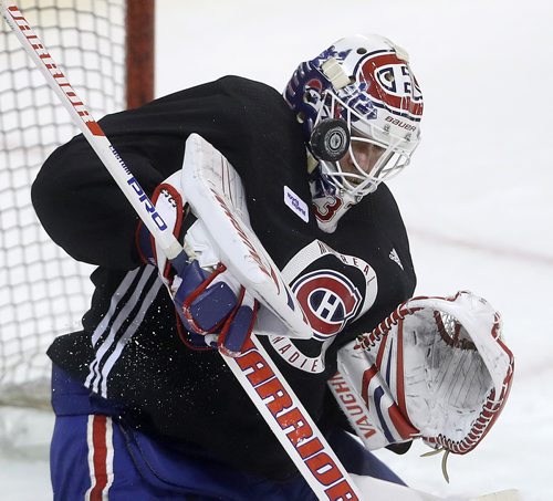 TREVOR HAGAN / WINNIPEG FREE PRESS
Montreal Canadiens' goaltender Antti Niemi (37) during practice, Friday, March 29, 2019.