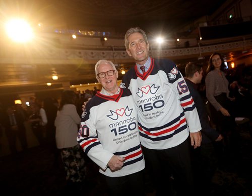 TREVOR HAGAN / WINNIPEG FREE PRESS
Stuart Murray, Chair Manitoba150 Host Committee Inc and Premier Brian Pallister at the Manitoba 150 brand launch at the Met, Friday, March 29, 2019.