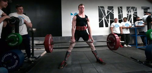 PHIL HOSSACK / WINNIPEG FREE PRESS - Ryan Kolesar who weighs 140 lbs and a deadlift of 460 lbs Saturday. Lifters gathered at the Midtown Barbell Gym in Osborne Village to deadlift and raise funds for leukaemia patient Maya Chernican (4). See Bill Redekopp story / Press release. Call Andrew at 431-999-9437 for more details. - March 30, 2019.