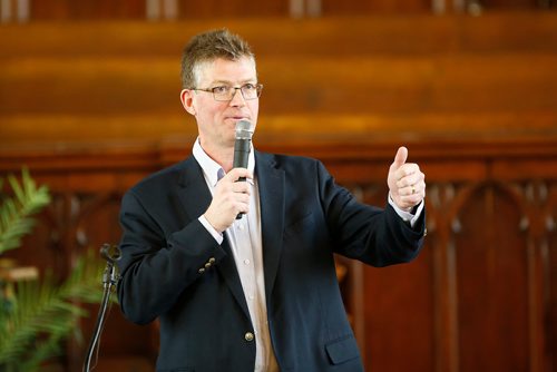 JOHN WOODS / WINNIPEG FREE PRESS
Candidate Andrew Swan speaks at the federal NDP Winnipeg candidate nomination meeting at Knox United Church in Winnipeg Sunday, March 31, 2019.