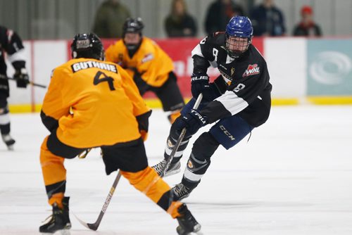 JOHN WOODS / WINNIPEG FREE PRESS
Conor Geekie (8) plays for team Black in the WHL Program of Excellence in Winnipeg Sunday, March 31, 2019.