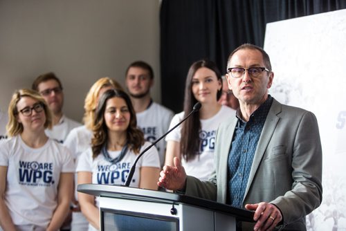 MIKAELA MACKENZIE / WINNIPEG FREE PRESS
Kevin Donnelly, senior vice president of venues and entertainment at True North Sports + Entertainment, speaks at the official launch of the 2019 #WPGWhiteout Street Parties at Bell MTS Place in Winnipeg on Monday, April 1, 2019.   For Ryan Thorpe story.
Winnipeg Free Press 2019.