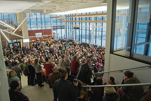 Canstar Community News March 26, 2019 - Winnipeggers, faith groups and local musicians gathered at Canadian Mennonite University on March 26 to urge the Senate of Canada to pass Bill C-262 before the House of Commons rises for the summer. (DANIELLE DA SILVA/SOUWESTER/CANSTAR)