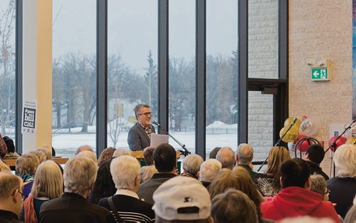 Canstar Community News March 26, 2019 - Winnipeggers, faith groups and local musicians gathered at Canadian Mennonite University on March 26 to urge the Senate of Canada to pass Bill C-262 before the House of Commons rises for the summer. (DANIELLE DA SILVA/SOUWESTER/CANSTAR)