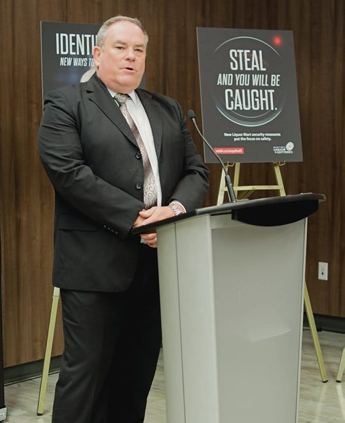 Canstar Community News March 21, 2019 - Wayne Harrison, director of corporate security and surveillance with Manitoba Liquor & Lotteries announces changes to security protocols in Winnipeg Liquor Marts at the Grant Park location. (DANIELLE DA SILVA/SOUWESTER/CANSTAR)