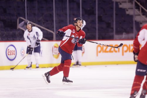 MIKAELA MACKENZIE / WINNIPEG FREE PRESS
Defenceman Peter Stoykewych at the pre-game skate at Bell MTS Place in Winnipeg on Tuesday, April 2, 2019.  For Taylor Allen story.
Winnipeg Free Press 2019.