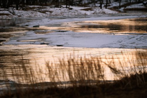 JOHN WOODS / WINNIPEG FREE PRESS
Open water is seen as ice melts in St Norbert Tuesday, April 2, 2019.