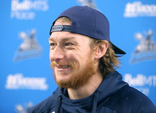 JASON HALSTEAD / WINNIPEG FREE PRESS

Manitoba Moose RW Ryan White speaks to the Free Press on April 3, 2019. (See Allen story)