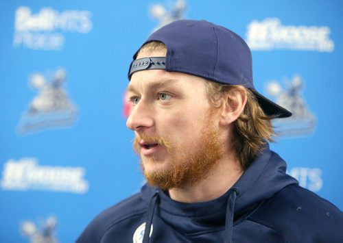 JASON HALSTEAD / WINNIPEG FREE PRESS

Manitoba Moose RW Ryan White speaks to the Free Press on April 3, 2019. (See Allen story)