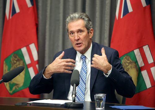 JASON HALSTEAD / WINNIPEG FREE PRESS

Premier Brian Pallister speaks to media at the Legislature on April 3, 2019, about the provincial government's plan to launch a legal challenge of the federal governments carbon tax. (See Botelho-Urbanski story)