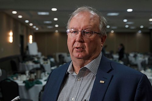 MIKE DEAL / WINNIPEG FREE PRESS
Chris Lorenc president of the Manitoba Heavy Construction Association talks to the media after Mayor Brian Bowman addressed more than 100 attendees at the Manitoba Heavy Construction Associations Breakfast with the Leaders event at the Holiday Inn at 1740 Ellice Avenue Thursday morning. 
190404 - Thursday, April 04, 2019.