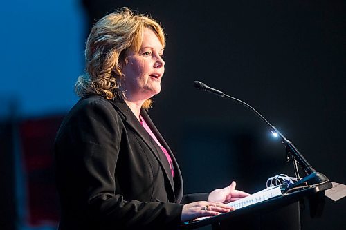 MIKAELA MACKENZIE / WINNIPEG FREE PRESS
Diane Gray, chair of the Tribute 2019 Honourary Committee, speaks at the Manitoba Museum Tribute Gala honouring the Winnipeg Free Press in Winnipeg on Thursday, April 4, 2019.  For Jason Bell story.
Winnipeg Free Press 2019.