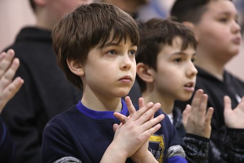 RUTH BONNEVILLE / WINNIPEG FREE PRESS 

LOCAL - Spring feast

Luton School students, Miles Kruschel (left) and Zacharey Ledo  watch the indigenous dancers perform in the gymnasium at  R. B. Russell Vocational School at the 23rd Annual Winnipeg Police North District Spring Feast Friday.

See Alex Paul story.  



April 5, 2019

