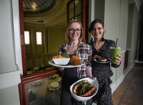 RUTH BONNEVILLE / WINNIPEG FREE PRESS 

ENT - Vegan lunch

Photo of Arlen Harrison (left) of Wow Hospitality and Muriel Dupuis owner of  Le Monkey Bar,  holding  vegan  food served to customers over lunch at The Millennium Centre Friday.  

Description: Wow Hospitality hosting First Friday events with different restaurants; this one is vegan southern comfort food with desserts from  Le Monkey Bar. 



See JILL WILSON | REPORTER / EDITOR


April 5, 2019
