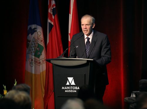 JASON HALSTEAD / WINNIPEG FREE PRESS

Winnipeg Free Press publisher Bob Cox speaks at the Manitoba Museum's annual Tribute Gala, which honoured the Winnipeg Free Press, at Alloway Hall on April 4, 2019. (See Social Page)