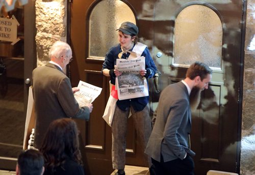 JASON HALSTEAD / WINNIPEG FREE PRESS

Manitoba Museum membership co-ordinator Kaitlin Aiello gets into her role as a newspaper hawker as part of the museum's Winnipeg General Strike exhibit at the Manitoba Museum's annual Tribute Gala, which honoured the Winnipeg Free Press, at Alloway Hall on April 4, 2019. (See Social Page)