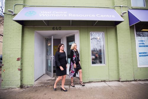 MIKAELA MACKENZIE / WINNIPEG FREE PRESS
Sustainable development minister Rochelle Squires (left), and minister responsible for the status of women and families Minister Heather Stefanson walk out after announcing funding for family violence prevention at the West Central Women's Resource Centre in Winnipeg on Monday, April 8, 2019.
Winnipeg Free Press 2019.