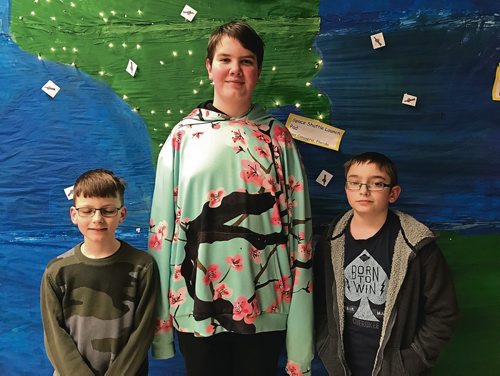 Canstar Community News Grade 6 students Ivan Chelsyshev, Dylan Reimer, and Braden Willson researched and built a model of the CanadArm for their science class project. (SHELDON BIRNIE/CANSTAR/THE HERALD)