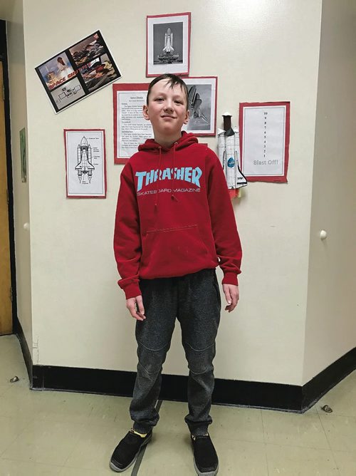 Canstar Community News Grade 6 student Connor Stewart researched and built a model of the space shuttle for science class at Arthur Day Middle School. (SHELDON BIRNIE/CANSTAR/THE HERALD)