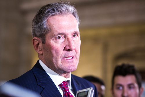 MIKAELA MACKENZIE / WINNIPEG FREE PRESS
Premier Brian Pallister speaks to the media at the Manitoba Legislative Building in Winnipeg on Monday, April 8, 2019.
Winnipeg Free Press 2019.