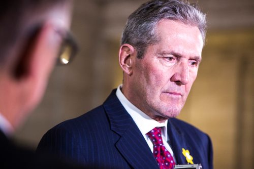 MIKAELA MACKENZIE / WINNIPEG FREE PRESS
Premier Brian Pallister speaks to the media at the Manitoba Legislative Building in Winnipeg on Monday, April 8, 2019.
Winnipeg Free Press 2019.