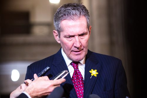 MIKAELA MACKENZIE / WINNIPEG FREE PRESS
Premier Brian Pallister speaks to the media at the Manitoba Legislative Building in Winnipeg on Monday, April 8, 2019.
Winnipeg Free Press 2019.