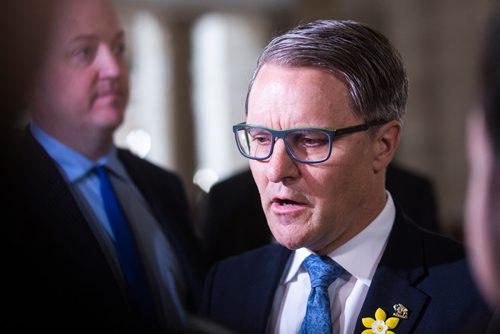 MIKAELA MACKENZIE / WINNIPEG FREE PRESS
Minister for health, seniors, and active living Cameron Friesen speaks with the media at the Manitoba Legislative Building in Winnipeg on Monday, April 8, 2019.
Winnipeg Free Press 2019.