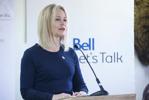 MIKE DEAL / WINNIPEG FREE PRESS
Mary Deacon Chair of Bell Let's Talk during the Bell Let's Talk announcement of a donation of $240,000 to the Behavioural Health Foundation to support Indigenous programming that helps adults and families affected by addictions and mental health issues during an event at the Behavioural Health Foundation in 35 De la Digue Avenue.
190410 - Wednesday, April 10, 2019.