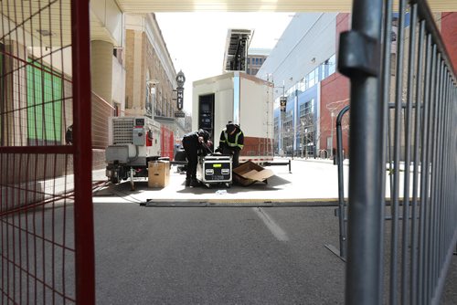 RUTH BONNEVILLE / WINNIPEG FREE PRESS 

Crews set up stage and speakers on Donald Street  as they prep for Whiteout party on Wednesday.



April 10, 2019