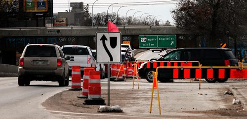 PHIL HOSSACK / WINNIPEG FREE PRESS - Construction and congestion under and around the Empress underpass/overpass. See story. - April 11, 2019.