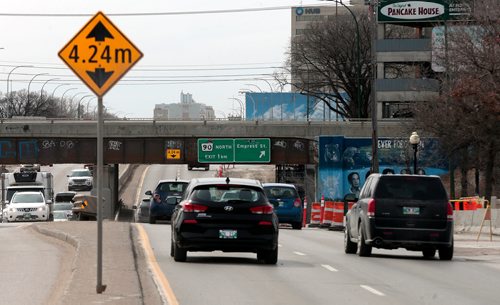 PHIL HOSSACK / WINNIPEG FREE PRESS - Construction and congestion under and around the Empress underpass/overpass. See story. - April 11, 2019.