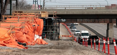 PHIL HOSSACK / WINNIPEG FREE PRESS - Construction and congestion under and around the Empress underpass/overpass. See story. - April 11, 2019.