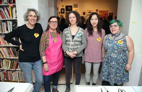 JASON HALSTEAD / WINNIPEG FREE PRESS

L-R: MAWA artists and event volunteers Briony Haig, Tricia Wasney, Francine Martin, Grace Han and Lindsay Joy at the Mentoring Artists for Womens Art (MAWA) annual Over the Top Art Auction and Cupcake Party on March 17, 2019 at MAWA's storefront space on Main Street. (See Social Page)